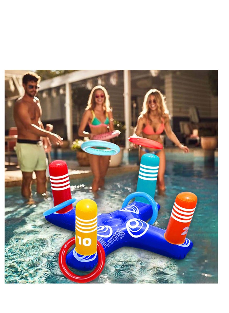 Swimming Pool Games, Inflatable Pool Ring Toss Games Toys, Swimming Pool Ring with 4 Pcs Rings, Swimming Pool Water Game, for Adults and Family Water Fun Beach Floats Pool  Party Favors