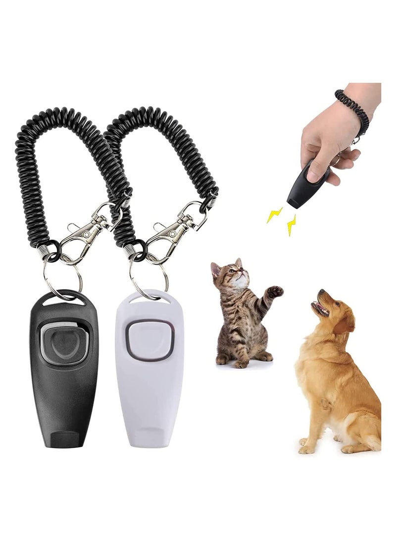 Dog Training Clickers and Whistle in One, Consistent Positive Reinforcement for Puppies, Fix Undesired Behaviors, Pet Training Clicker for Dog Cats Puppy Birds Horses, 2-Pack(White + Black)