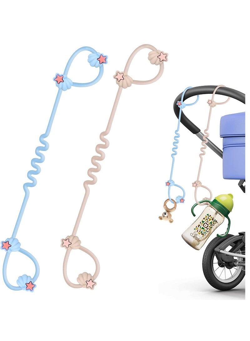 Pacifier Clip for Baby, Food Grade Silicone Stretchable Toy Safety Straps, Toy Leash Holder for Stroller HighChairs Car Seat, Sippy Cup Strap for Strollers, Pacifier Bottle Anti-Loss Chain 2PCS