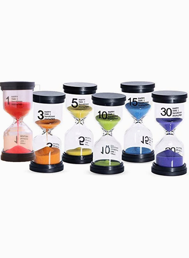 Sand Timer Colorful Hourglass Sandglass Timer 1 min/3 mins/5 mins/10 mins/15 mins/30 mins Sand Clock Timer for Games Classroom Home Office(Pack of 6)