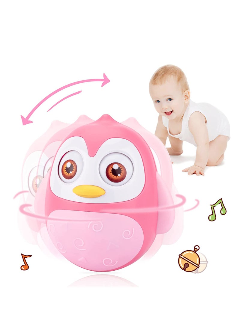Roly Poly Baby Toys 6 to 12 Months, Tummy Time Wobbler Toys, Penguin Tumbler Wobbler Toys for Infant Boy Girl Gifts Activity Center for Toddlers, Baby Learning Development Toy Pink