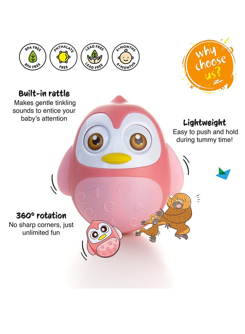 Roly Poly Baby Toys 6 to 12 Months, Tummy Time Wobbler Toys, Penguin Tumbler Wobbler Toys for Infant Boy Girl Gifts Activity Center for Toddlers, Baby Learning Development Toy Pink