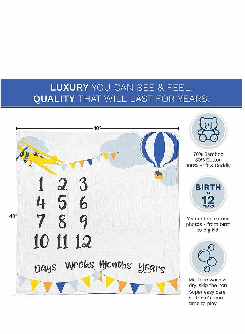 Baby Blanket, Starthi Baby Monthly Milestone Blanket, Soft Fleece Newborn Infant Blanket Large Photo Prop for First Days Weeks Months Year Baby Photography Age Shower Gift for Boys or Girls