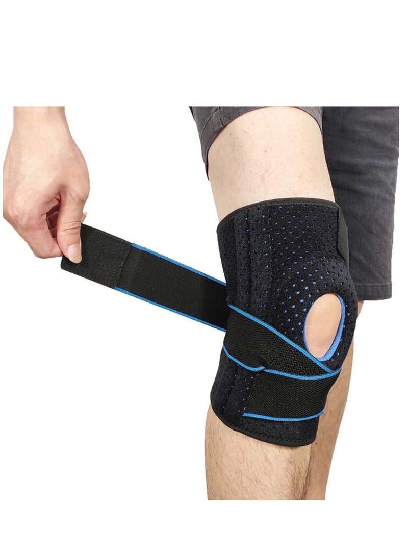 Knee Support Brace Open-Patella Gel Pads Knee Brace Side Stabilizers Adjustable and Breathable Knee Supports, Joint Pain Relief Injury Recovery for Men and Women Blue(1 piece)