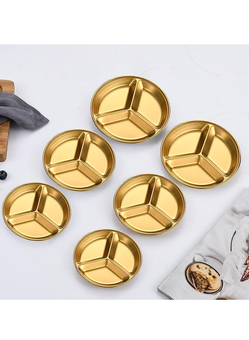 Appetizer Plates, Mini Sauce Dishes, Side Dish Bowls, Soy Sauce Dish, Small Bowl Dishes for BBQ Condiments, Appetizer, Dessert Sushi 3 sizes, large, medium and small 6 Pack Golden, 3 Compartment