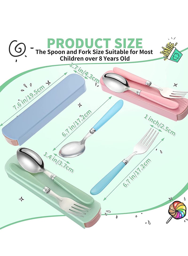 Kids Utensils Stainless Steel Fork and Spoon Set Child Stainless Steel Flatware Set with Silicone Round Handle Safe Cutlery Set with Travel Cases( 3 Sets )
