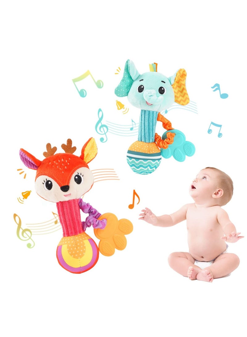 SYOSI 2 Pcs Baby Rattles, Soft Stuffed Rattle for Babies 0-6 Months Hand Grip Toys Shaker Newborn Gift Boy Girl