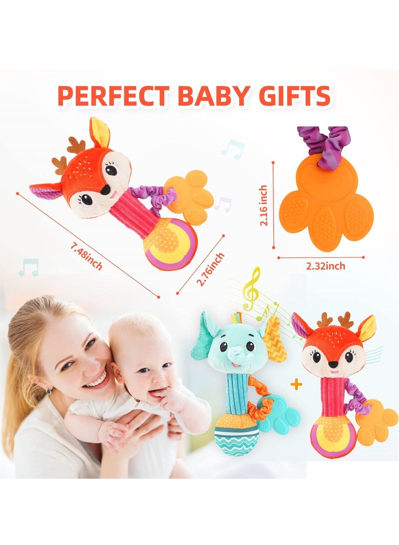 SYOSI 2 Pcs Baby Rattles, Soft Stuffed Rattle for Babies 0-6 Months Hand Grip Toys Shaker Newborn Gift Boy Girl