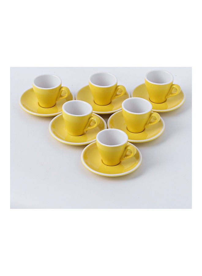 12 Piece Coffee Cup And Saucer Set Yellow 7.6x6.1x6.3cm