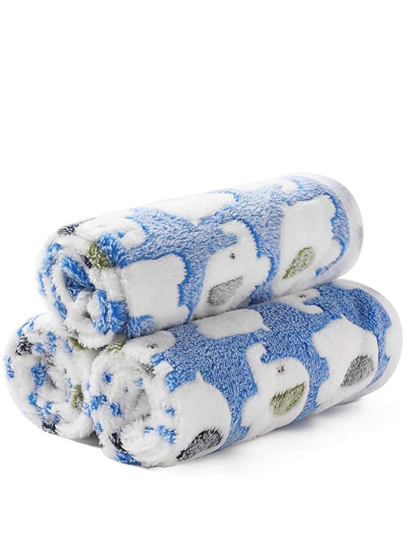 3 Pieces Blankets Super Soft Fluffy Premium Cute Elephant Pattern Pet Blanket Flannel Throw for Dog Puppy Cat