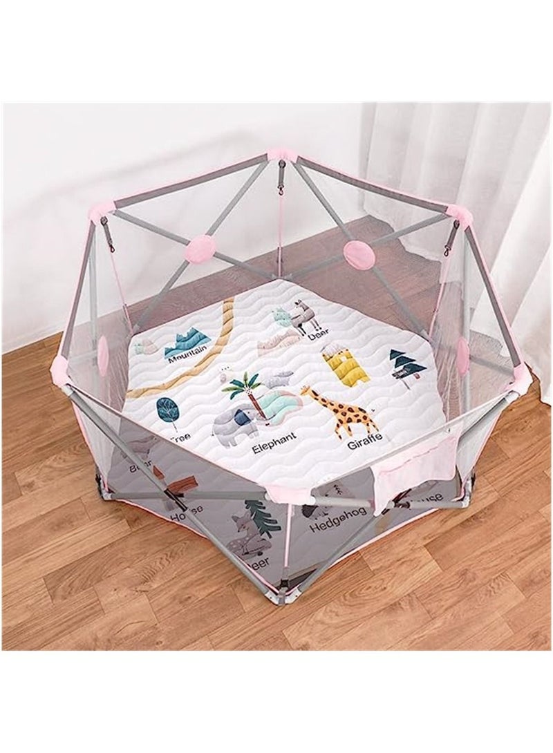 Baby Crawling Mat, Hexagon Playpen Mat Soft Area Rug, Playmat, Non-Slip Kids Rug with Cute Woodland Animals for Nursery Room