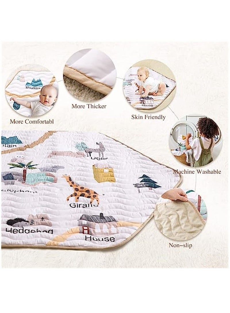 Baby Crawling Mat, Hexagon Playpen Mat Soft Area Rug, Playmat, Non-Slip Kids Rug with Cute Woodland Animals for Nursery Room