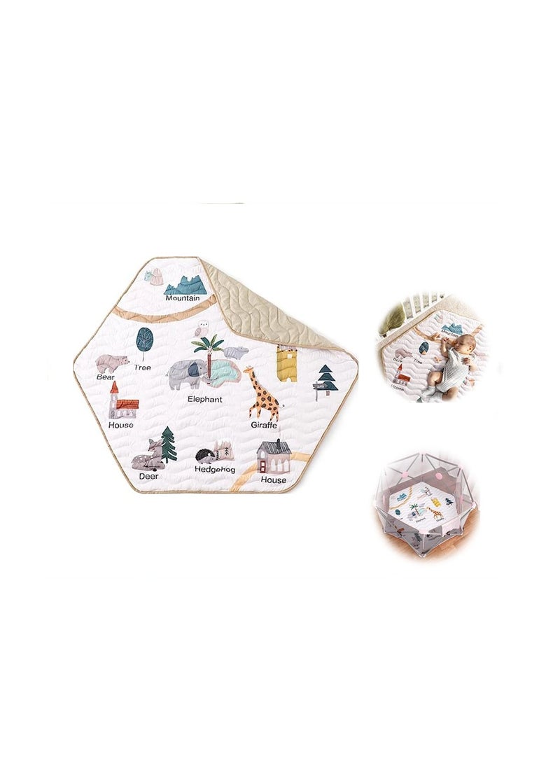 Baby Crawling Mat, Hexagon Playpen Mat Soft Area Rug, Playmat, Non-Slip Kids Rug with Cute Woodland Animals for Nursery Room