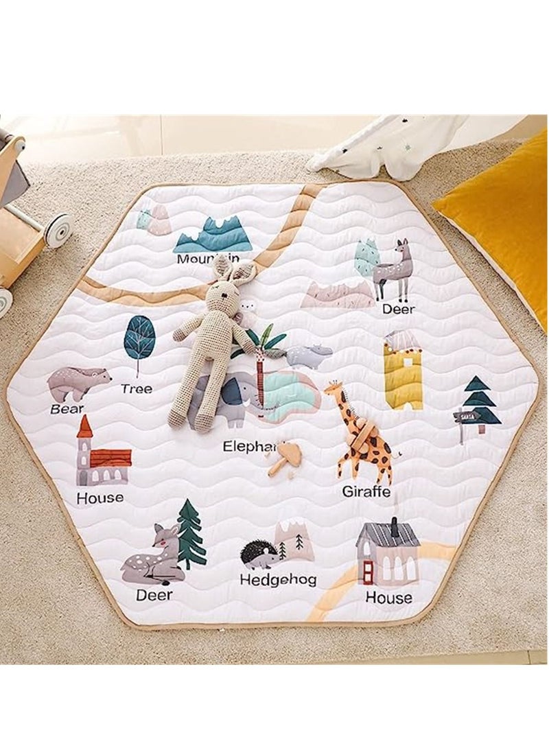 Baby Crawling Mat, Hexagon Playpen Mat Soft Area Rug, Playmat, Non-Slip Kids Rug with Cute Woodland Animals for Nursery Room