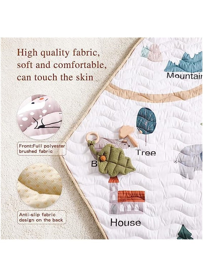 Baby Crawling Mat, Hexagon Playpen Mat Soft Area Rug, Playmat, Non-Slip Kids Rug with Cute Woodland Animals for Nursery Room
