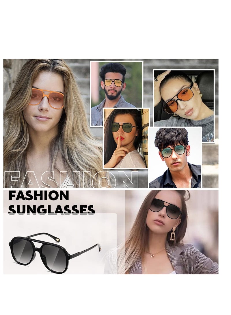Retro Square Aviator Sunglasses Womens Mens 70s Stylish Vintage Double Bridge Sun Glasses