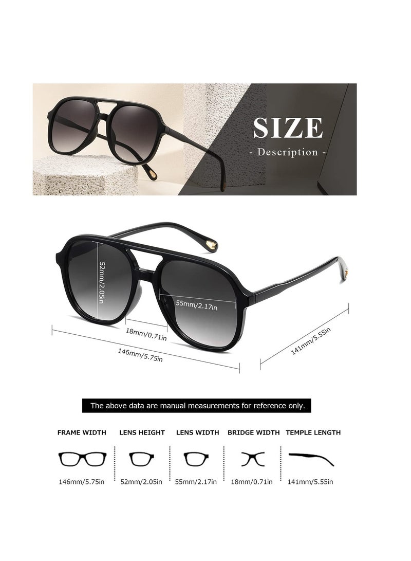 Retro Square Aviator Sunglasses Womens Mens 70s Stylish Vintage Double Bridge Sun Glasses