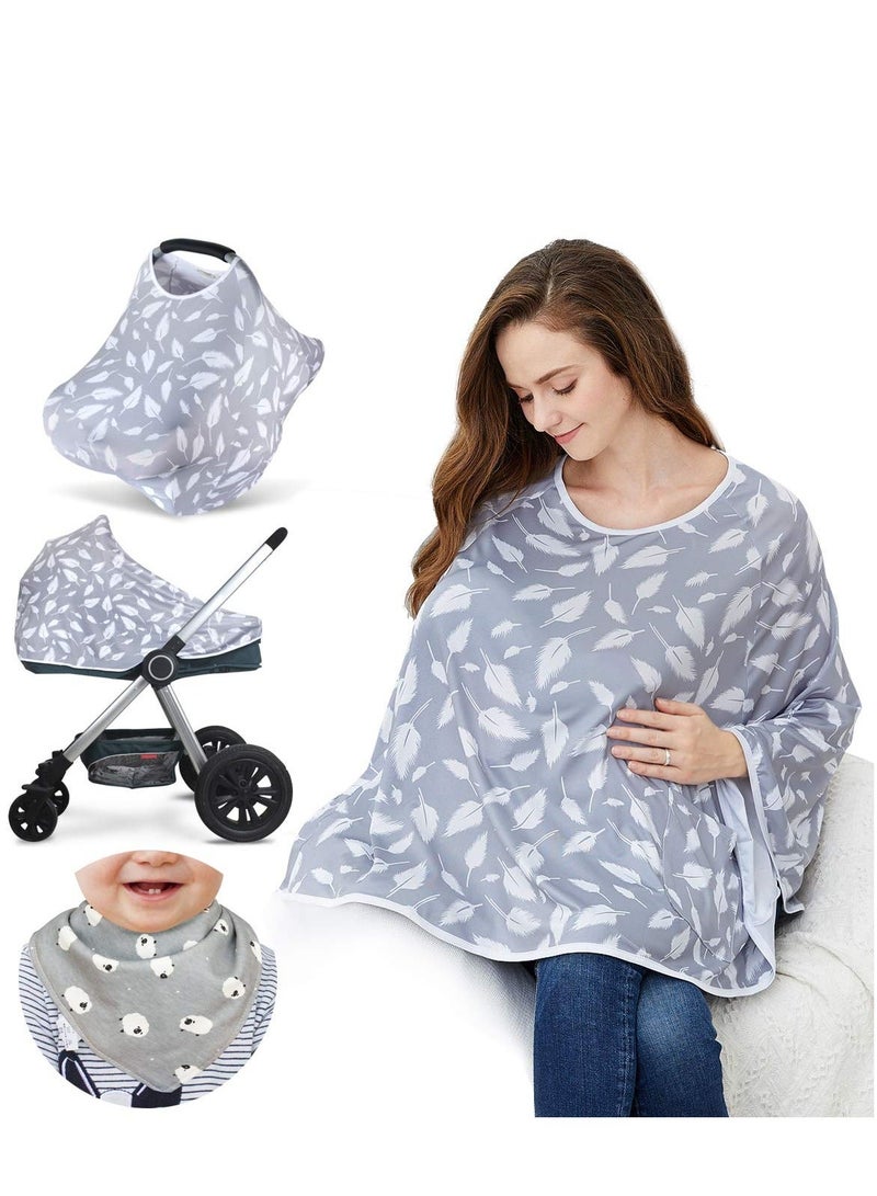 Baby Nursing Cover & Poncho, Multi Use for Car Seat Canopy, Shopping Cart Cover, Stroller 360° Full Privacy Breastfeeding Coverage, Shower Gifts Boy Girl