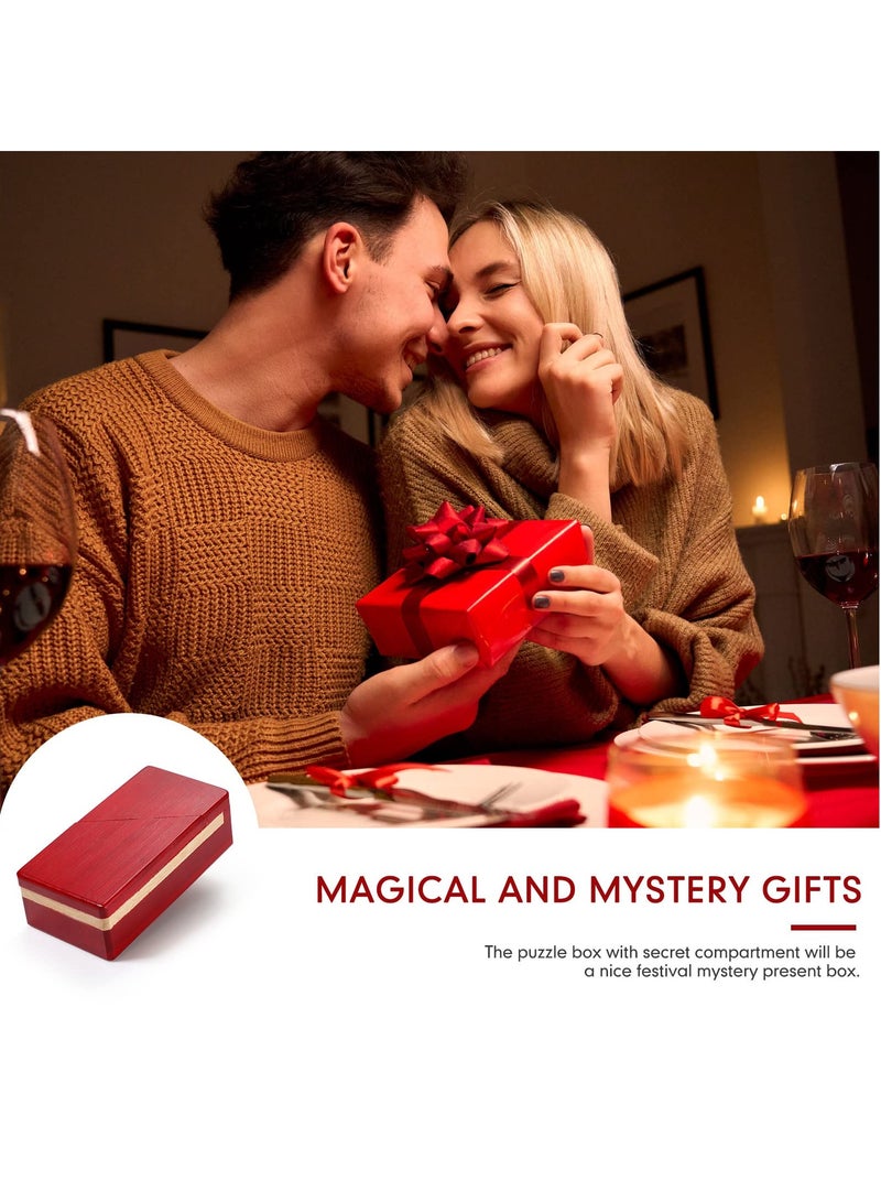 SYOSI Wooden Puzzle Box Magic Box, Impossible Box Secret Money Box  Special Mechanism Box for Adults Teens (Red, 2 Pack)