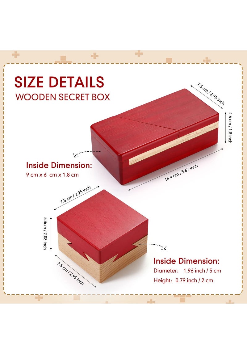 SYOSI Wooden Puzzle Box Magic Box, Impossible Box Secret Money Box  Special Mechanism Box for Adults Teens (Red, 2 Pack)