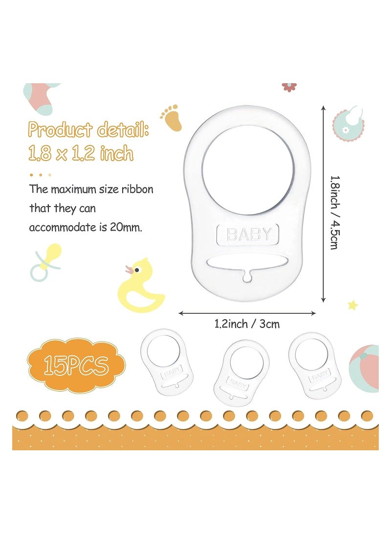Soft Silicone Baby Pacifier Clips Holders, Transparent Adapter Rings Holder Nipple Rings, Soother Teething Ribbon Clip, 15Pcs