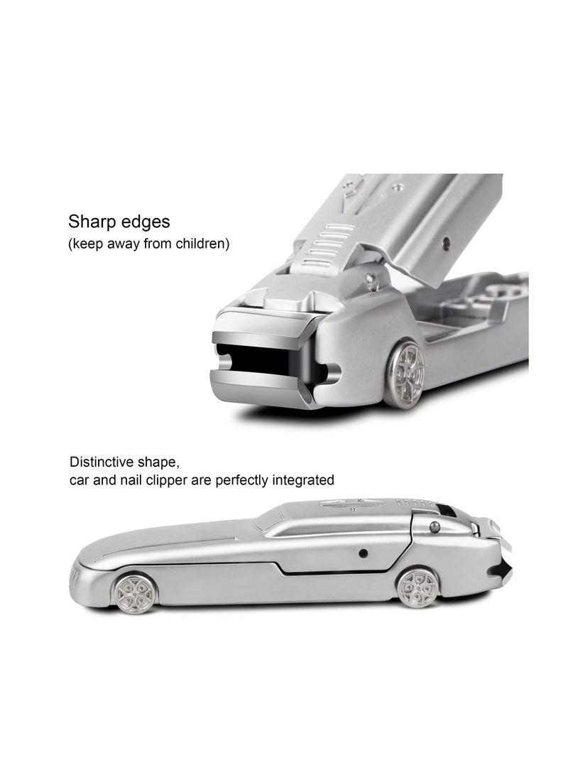 Nail Clipper Set, Creative Car Styling Stainless Steel Fingernail Cutters, Splash-Proof Design with Beautiful Metal Case, Box and File, for Pedicure, Men & Women