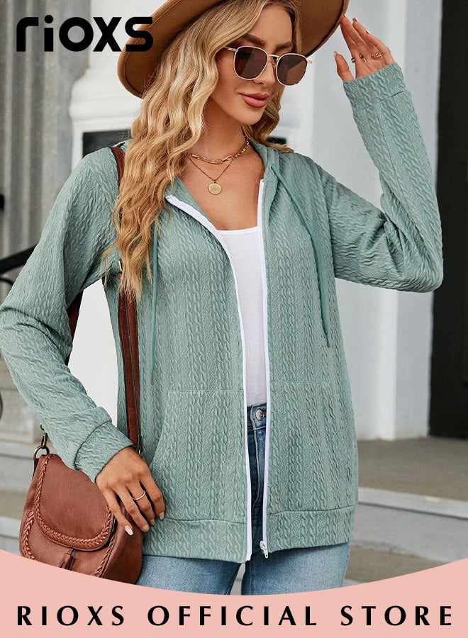 Women's Zip-up Cardigan, Stylish Long Sleeve Hoodies with Special Texture, Comfortable Casual Coat with 2 Front Pockets, Suitable for Casual Occasions