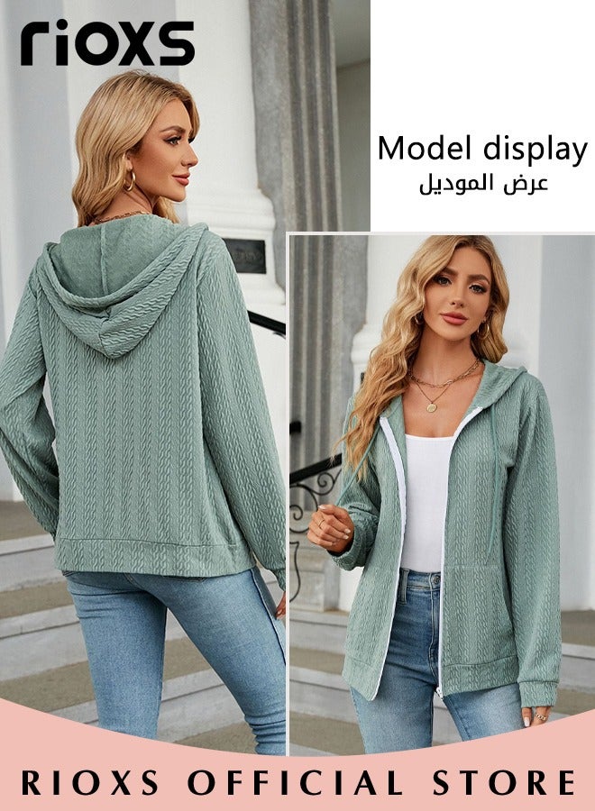 Women's Zip-up Cardigan, Stylish Long Sleeve Hoodies with Special Texture, Comfortable Casual Coat with 2 Front Pockets, Suitable for Casual Occasions