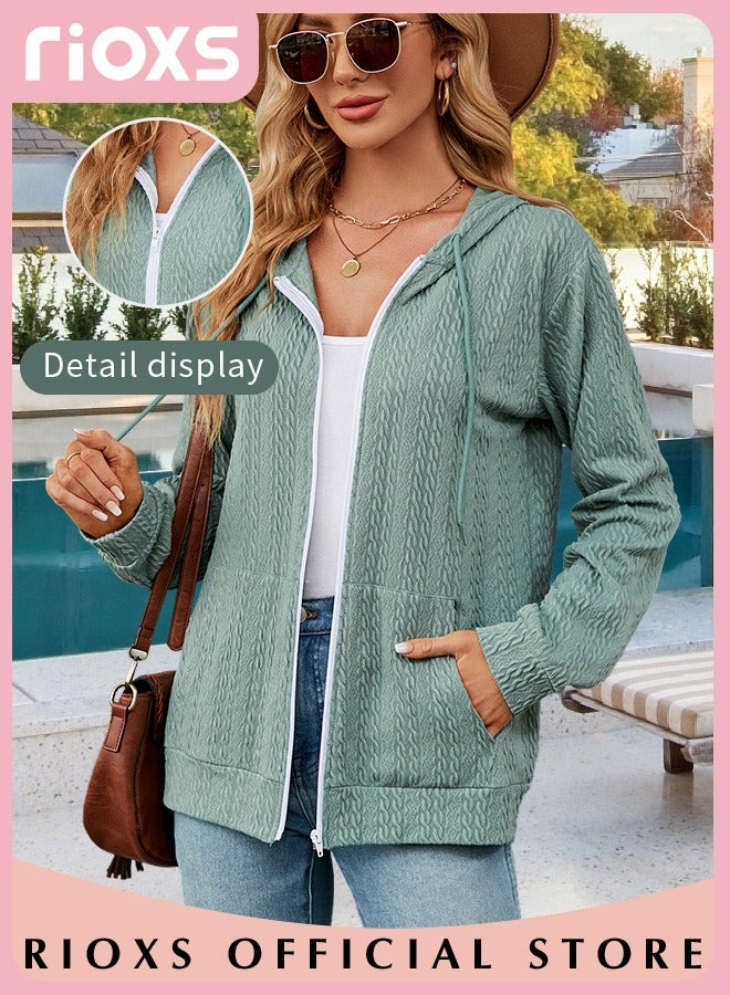 Women's Zip-up Cardigan, Stylish Long Sleeve Hoodies with Special Texture, Comfortable Casual Coat with 2 Front Pockets, Suitable for Casual Occasions