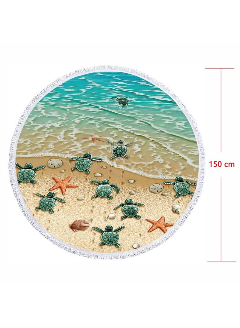 SYOSI Round Beach Towel Blanket with Tassels 150cm Large Beach Towel Soft Absorbent Fast Dry Microfiber Beach Blanket for Men and Women Travel Swimming Pool Beach Round Picnic Table Mat
