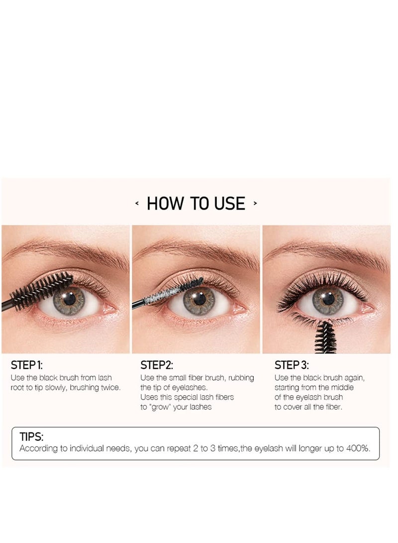 Double Head Mascara, 2 in 1 Mascara, with Big and Small Brush, for Fine Short Eyelash, Smudge-proof, No Clumping, No Flaking, Waterproof Extra Long Lash Eyelashes, Voluminous Eyelashes