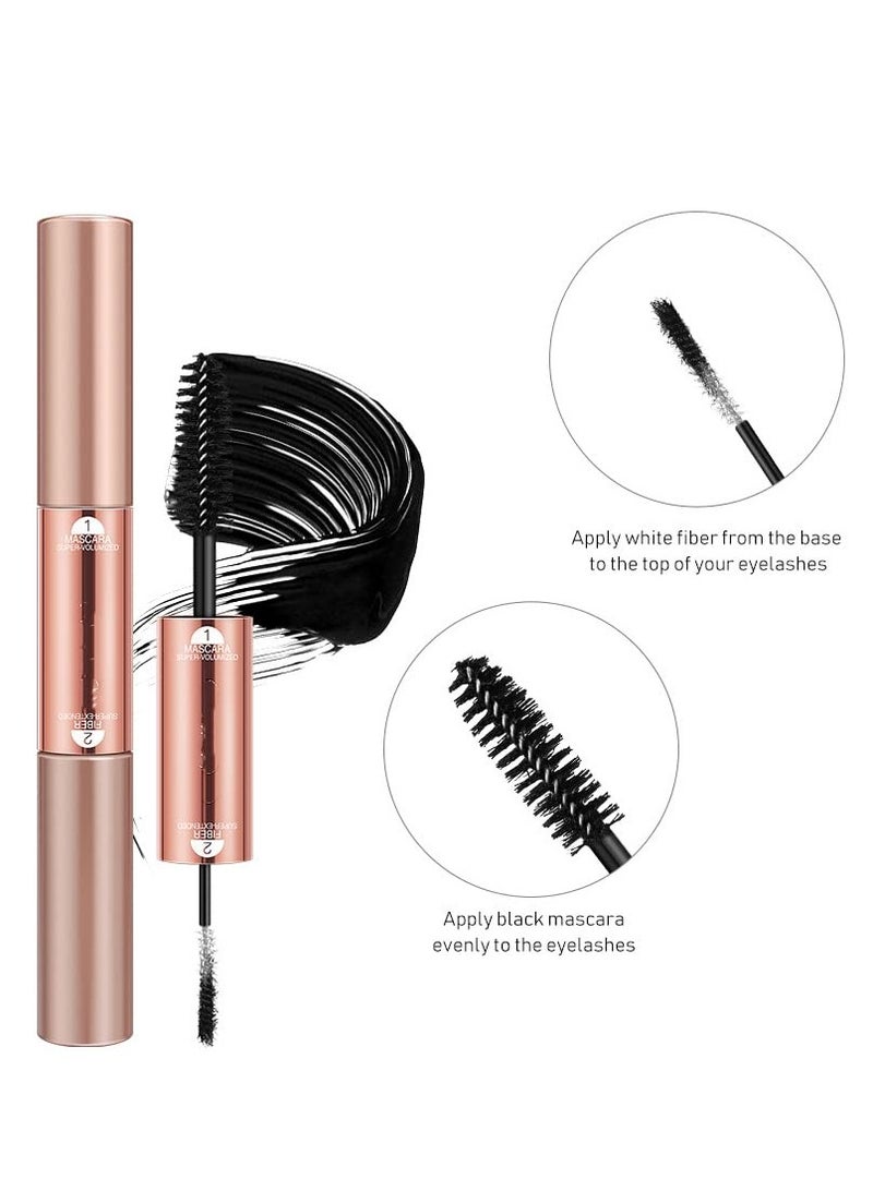Double Head Mascara, 2 in 1 Mascara, with Big and Small Brush, for Fine Short Eyelash, Smudge-proof, No Clumping, No Flaking, Waterproof Extra Long Lash Eyelashes, Voluminous Eyelashes
