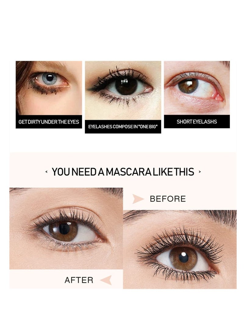 Double Head Mascara, 2 in 1 Mascara, with Big and Small Brush, for Fine Short Eyelash, Smudge-proof, No Clumping, No Flaking, Waterproof Extra Long Lash Eyelashes, Voluminous Eyelashes