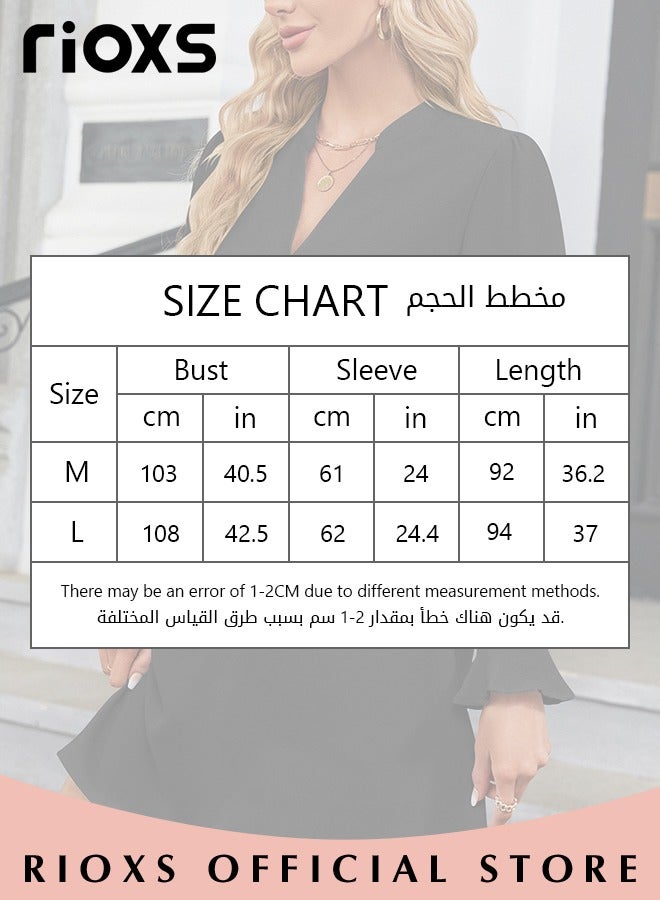Women's V-neck Long Sleeves Dress Ice Silk Tunic Dress A-Line Skirt Flounces Loose Ruffle Tiered Dress Solid Flowy Shift Dresses For Business Work
