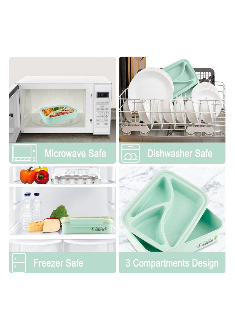 Bento Lunch Box for Adults Leakproof Boxes 1100ML with Utensils Wheat Straw - Meal Prep Containers Portion Control Microwave & Dishwasher Safe BPA Free (Green