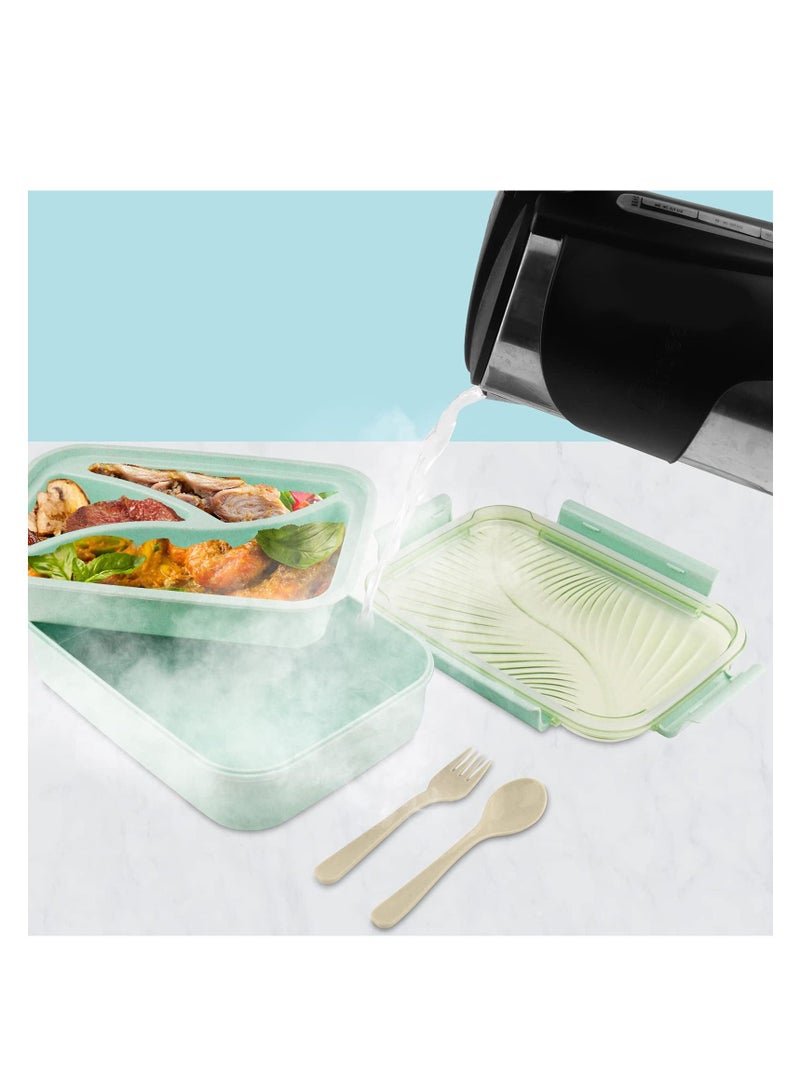 Bento Lunch Box for Adults Leakproof Boxes 1100ML with Utensils Wheat Straw - Meal Prep Containers Portion Control Microwave & Dishwasher Safe BPA Free (Green