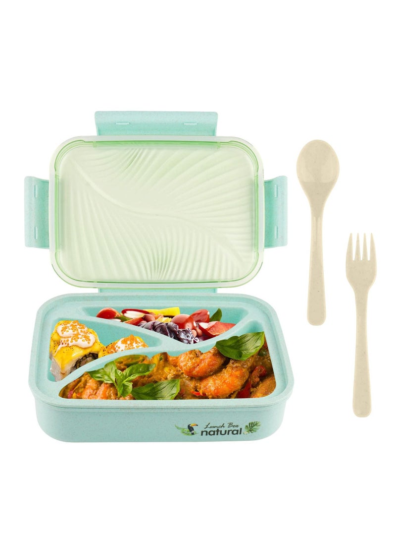 Bento Lunch Box for Adults Leakproof Boxes 1100ML with Utensils Wheat Straw - Meal Prep Containers Portion Control Microwave & Dishwasher Safe BPA Free (Green