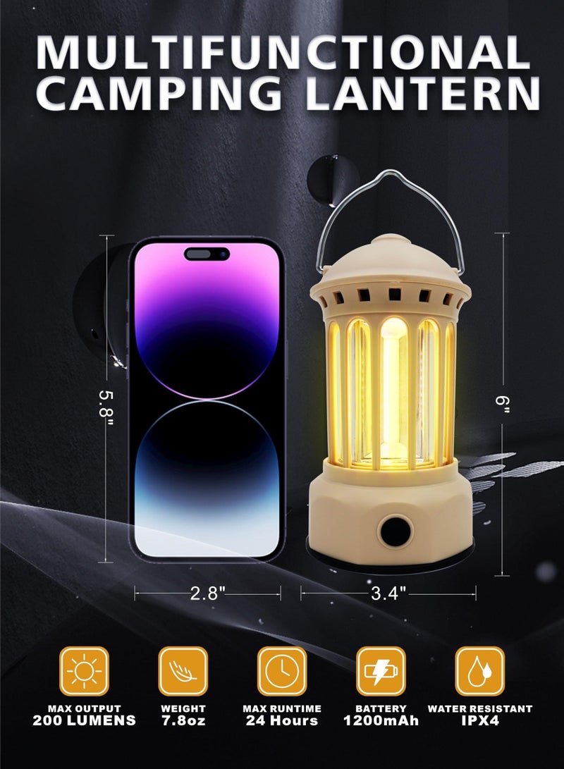 Poweruck Rechargeable LED Camping Lantern with 3 Adjustable Light Modes, IPX4 Waterproof Lightweight Electric Outdoor Lamp, Portable Lanterns for Power Outages, Beige