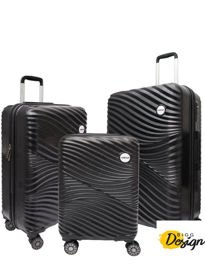 Biggdesign 3 Piece Moods Up Design Carry on Luggage Set Black