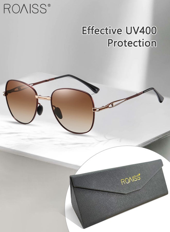 Women's Polarized Square Sunglasses, UV400 Protection Sun Glasses with Foldable Design, Fashion Anti-glare Sun Shades for Women with Glasses Case, 57mm, Brown Gold