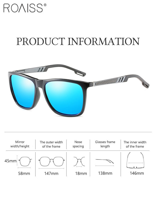 Polarized Square Sunglasses for Men Women, UV400 Protection Sun Glasses with Flexible Aluminum Temples, Fashion Anti-glare Sun Shades for Shopping Party Travel with Glasses Case, 58mm