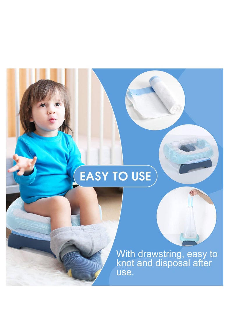 90Pcs Portable Potty Chair Liners with Drawstring Bags Disposable, Travel Universal Toilet Seat Cleaning Bag for Kids Toddlers Outdoors Blue