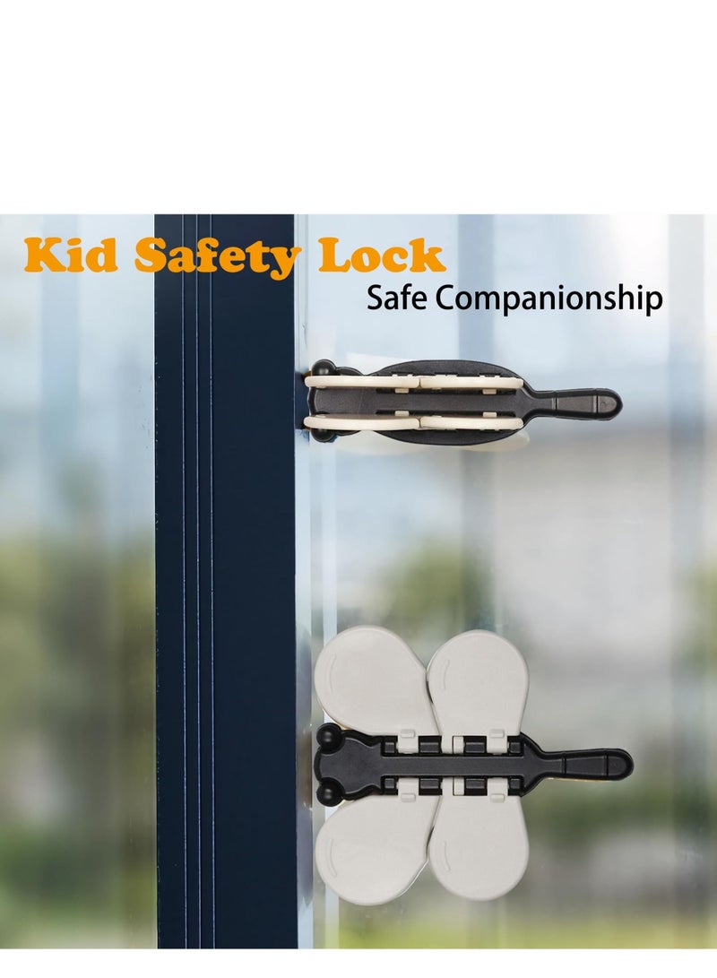 Sliding Glass Door Child Lock - 4 Pack Baby Safety Slide Window Locks for Kids Proof Patio Closet Doors No Drilling Tools Needed (Blue)
