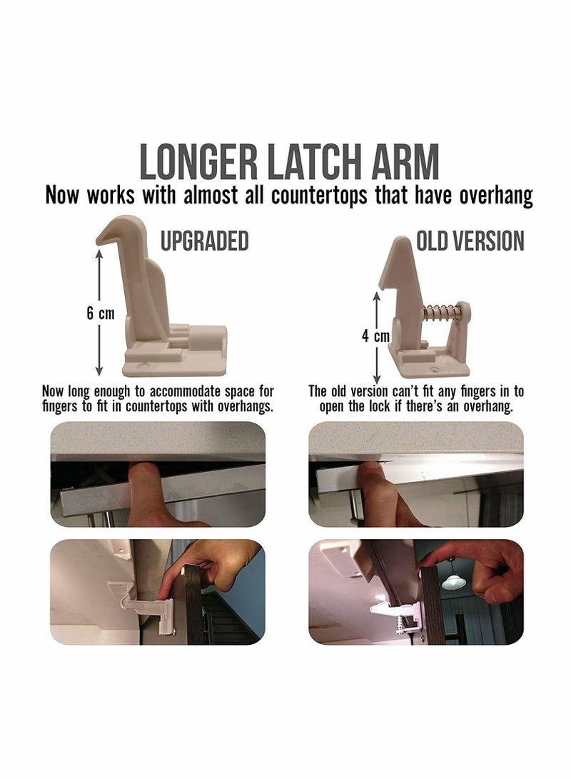 Upgraded Invisible Baby Proofing Cabinet Latch Locks (10 Pack) - No Drilling or Tools Required for Installation, Works with Most Cabinets and Drawers, Countertop Overhangs, Highly Secure