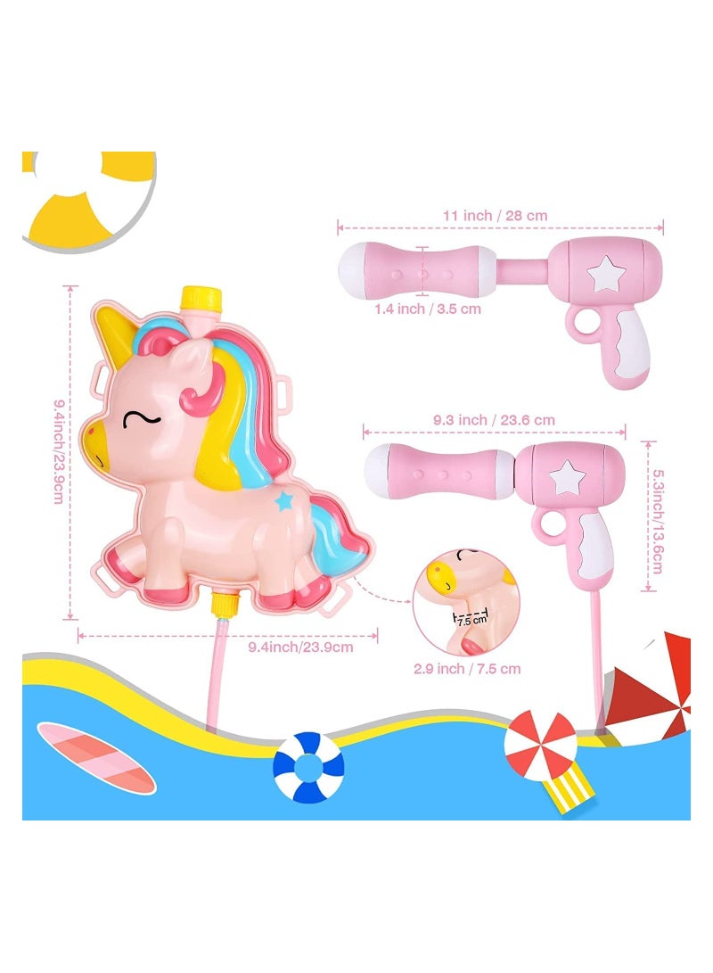 Water Gun for Kids Backpack Water Gun with 2L High Capacity Tank Adjustable Straps Kids Summer Pool Beach Sand Outdoor Water Fighting Play Toys Summer Outdoor Water Spray Pull Toy (Pink Unicorn)