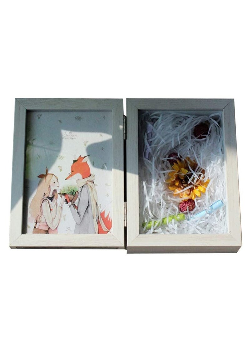 Shadow Box Frame Display Case, Folding Picture Frame Display Dried Flower Case Set 3D Showcase Keepsake Art Home Decor 4x6 inch Vertical Photo Pictures Double Photo Great for Collages, Mementos