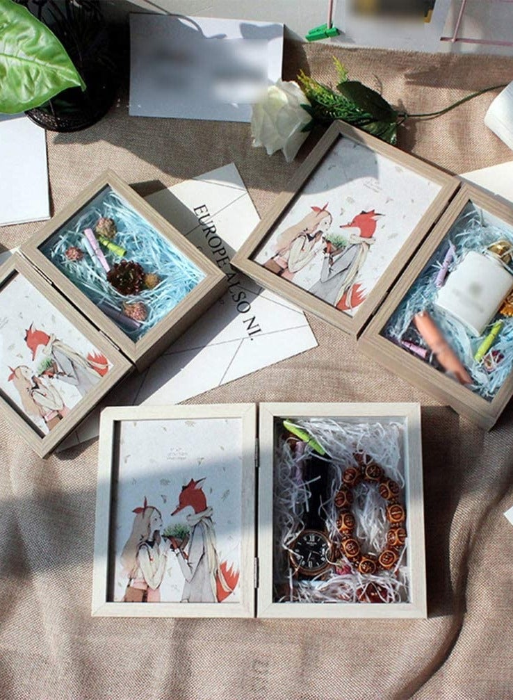 Shadow Box Frame Display Case, Folding Picture Frame Display Dried Flower Case Set 3D Showcase Keepsake Art Home Decor 4x6 inch Vertical Photo Pictures Double Photo Great for Collages, Mementos