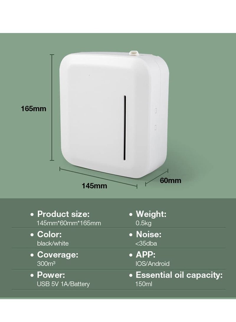 Square Essential Oil Diffuser, 150ml Capacity Intelligent Aromatherapy Diffuser, Bluetooth APP Controlled Aromatherapy Diffuser, 10 Segment Timer, Hangable and Desktop,White