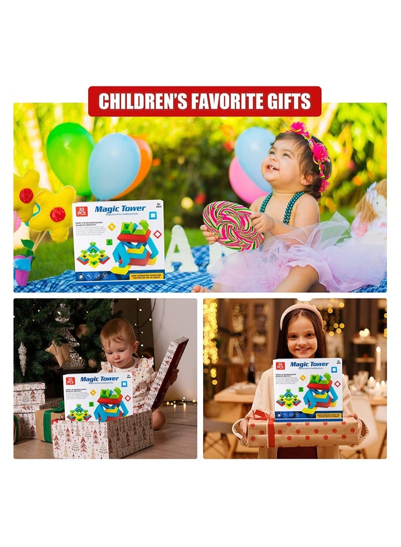 Stacking Toys for Toddlers, Montessori 1 2 3 4 5 Year Old Girls Boys Preschool Learning Activities, 30Pcs Building Blocks Educational STEM Sensory Gifts Kids