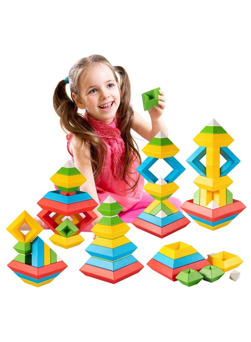 Stacking Toys for Toddlers, Montessori 1 2 3 4 5 Year Old Girls Boys Preschool Learning Activities, 30Pcs Building Blocks Educational STEM Sensory Gifts Kids